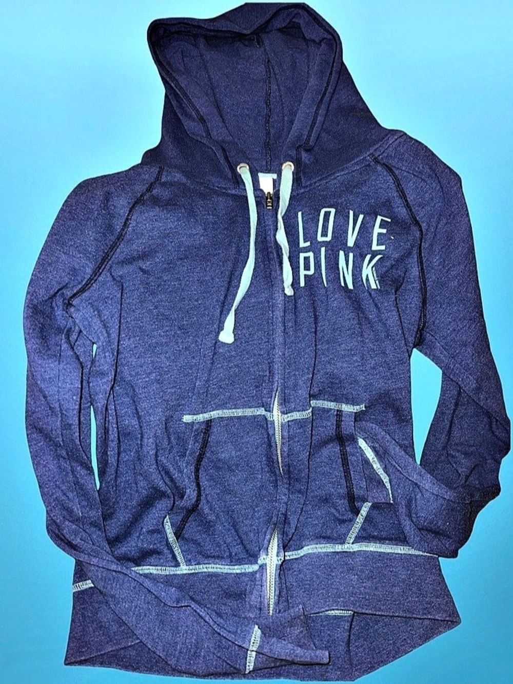 VINTAGE Victoria’s Secret LOVE PINK Heather Blue Zip Up Hoodie Medium Y2K